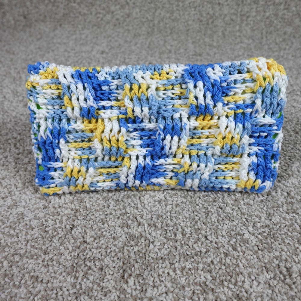 Handmade Crochet Reusable Mop Cover Blue Yellow White Swiffer Sweeper Pad